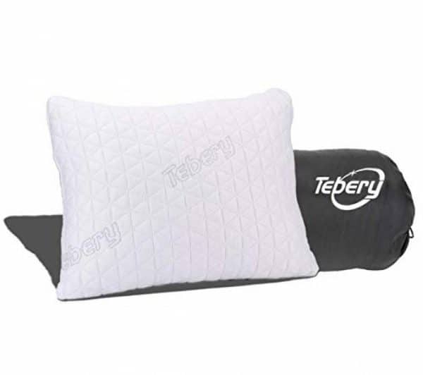 Tebery Shredded Memory Foam Travel Pillow with Bamboo Derived Viscose Rayon Cover Adjustable Compressible Camping Pillow with Stuff Sack Great for Backpacking, Airplane or Car Travel – 14″ x 19″