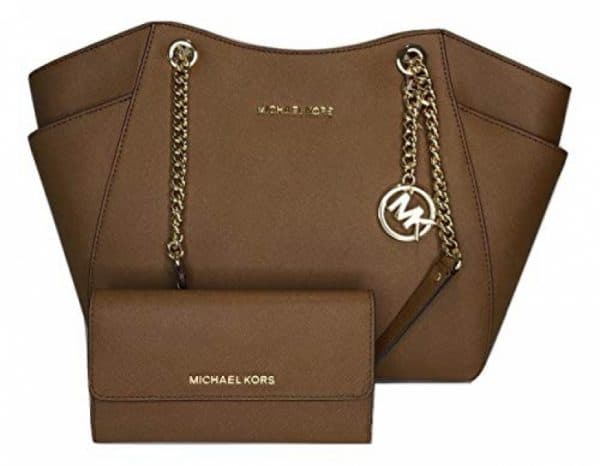 MICHAEL Michael Kors Jet Set Travel Large Chain Shoulder Tote bundled with Michael Kors Jet Set Travel Trifold Wallet (Luggage)