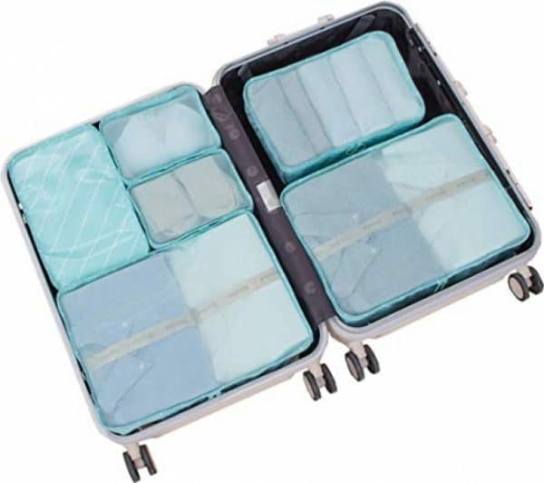 JJ POWER Travel Packing Cubes, Luggage Organizers with Shoe Bag (Lake Blue Stripe)