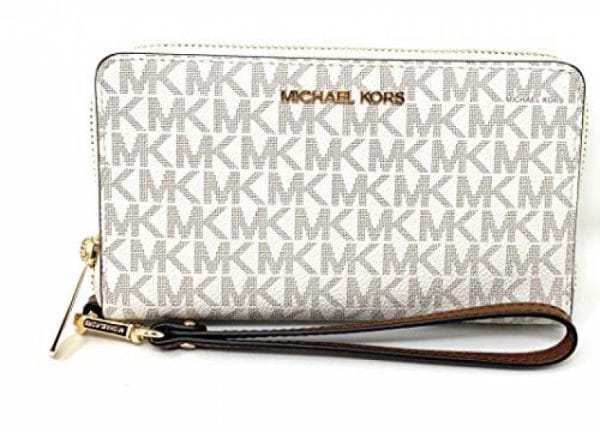 Michael Kors Women’s Jet Set Travel Medium Zip Around Phone Holder Wallet, Vanilla