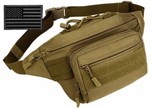 Protector Plus Tactical Fanny Pack Military Running Waist Bag Sling Hip Belt MOLLE Army Lumbar Gear Pouch Bumbag (Patch Included), Brown