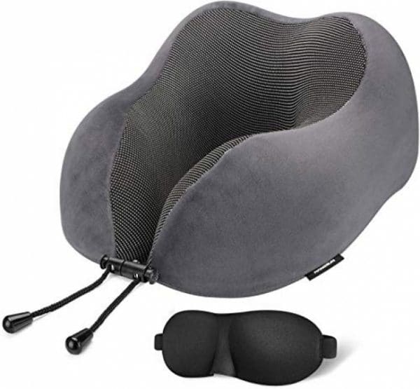 HANGSUN Travel Pillow 100% Pure Memory Foam Neck Pillows for Airplanes with 3D Sleep Eye Mask, Comfortable and Breathable Cover Machine Washable, Improved Design for Head Support, Car and Home Use