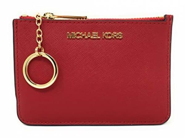 Michael Kors Jet Set Travel Small Top Zip Coin Pouch with ID Holder in Saffiano Leather (Scarlet, 1)