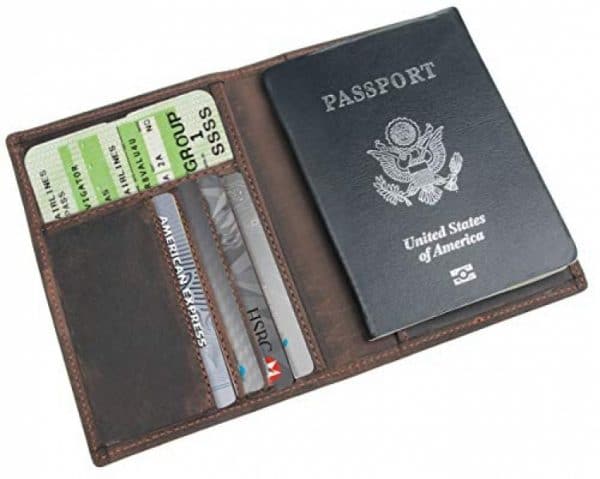 Polare Men’s Slim RFID Blocking Leather Passport Holder Travel Bifold Wallet (Brown)