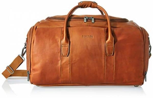 Kenneth Cole Reaction Duff Guy Colombian Leather 20″ Single Compartment Top Load Travel Duffel Bag, Cognac
