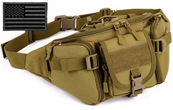 Protector Plus Tactical Fanny Pack Military Running Waist Bag Sling Hip Belt MOLLE Army Lumbar Gear Pocket (Patch Included), Brown