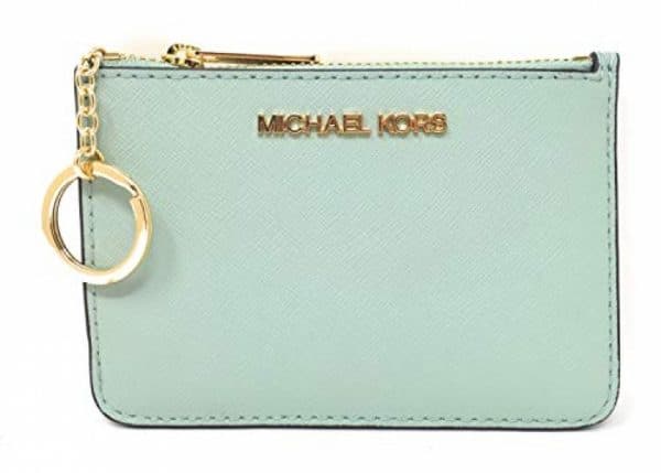 Michael Kors Jet Set Travel Small Top Zip Coin Pouch with ID Holder in Saffiano Leather (Pale Jade, 1)