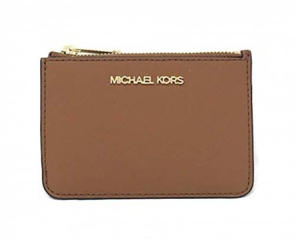 Michael Kors Jet Set Travel Small Top Zip Coin Pouch with ID Holder Saffiano Leather (Luggage)