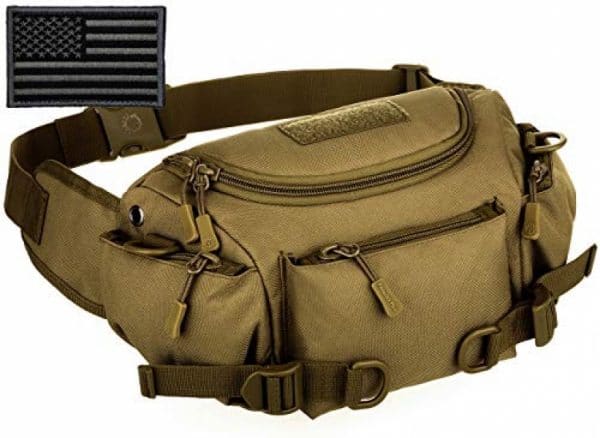Protector Plus Tactical Fanny Pack Military Running Waist Bag Sling Pouch Hip Belt MOLLE Army Lumbar Gear Pocket (Patch Included), Brown