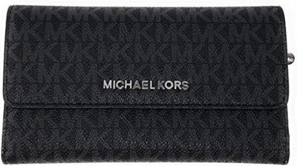 Michael Kors Jet Set Travel Large Trifold Leather Wallet (Black PVC 2018), Medium
