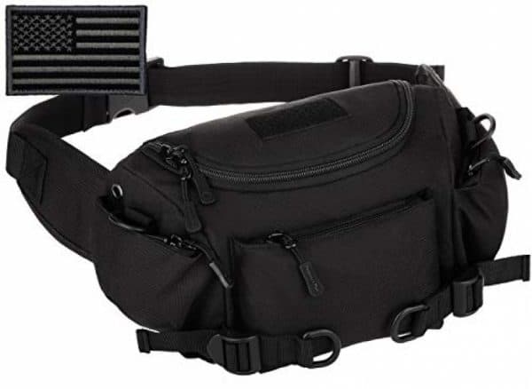 Protector Plus Tactical Fanny Pack Military Running Waist Bag Sling Pouch Hip Belt MOLLE Army Lumbar Gear Pocket (Patch Included), Black