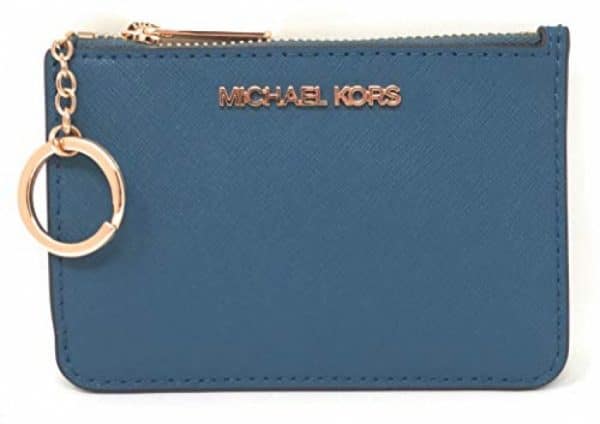 Michael Kors Jet Set Travel Small Top Zip Coin Pouch with ID Holder in Saffiano Leather (Dark Chambray)