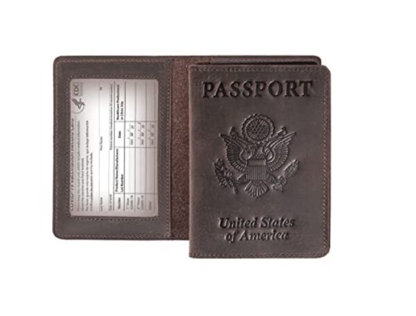 Genuine Leather Passport and Vaccine Card Holder Combo,RFID Blocking Passport Holder Cover Case Wallet with CDC Vaccination Card Slot, Leather Travel Documents Organizer Protector for Women Men (Coffee)