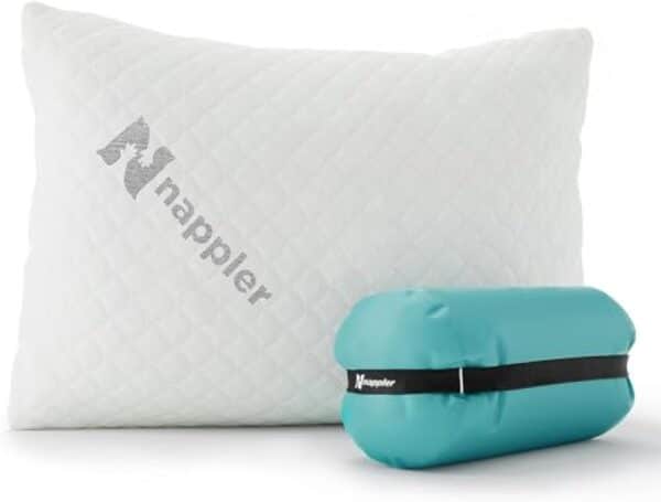 Nappler Small Shredded Memory Foam Pillow for Travel and Camping – Compressible Medium Firm Bed Pillow, Contoured Support, Breathable Cover, Machine Washable, Ideal Backpacking, Airplane and Car